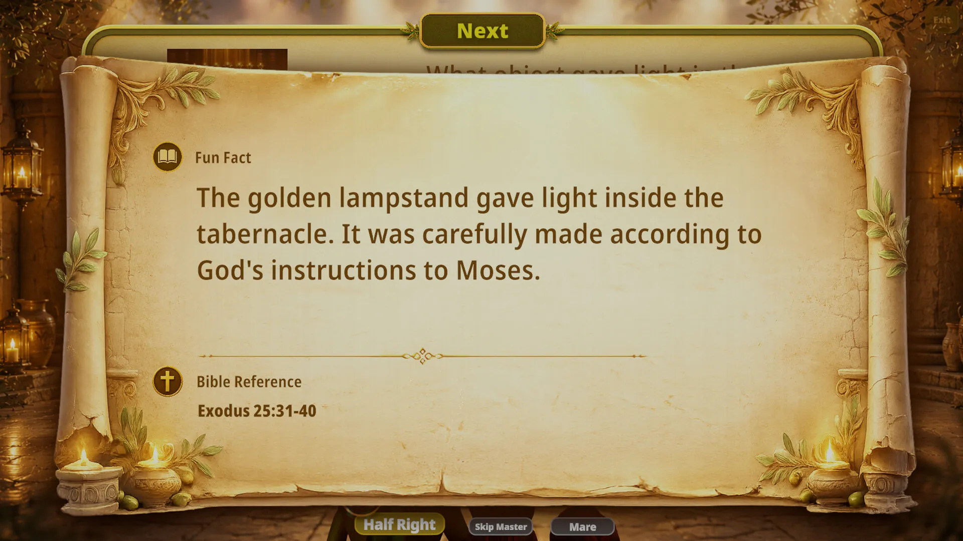A Bible fun fact and reference shown between rounds