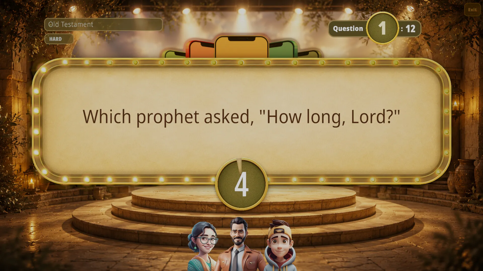 A Bible trivia question on the Bible Quiz Trivia screen