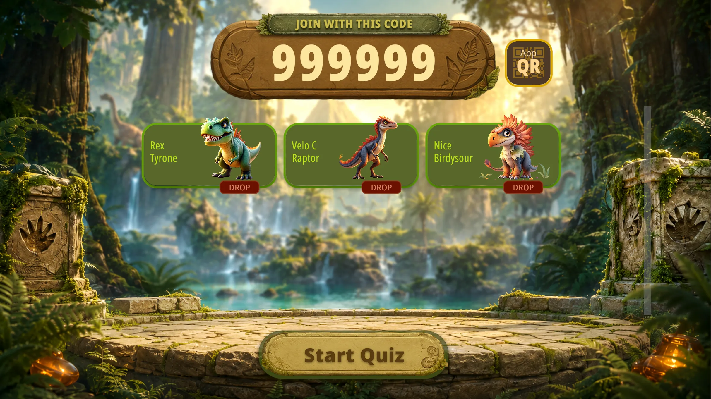 Players joining a Dinosaur Quiz Trivia game with a room code
