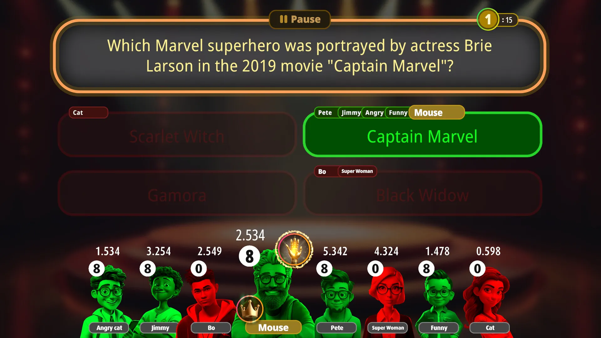 A general-knowledge question during a round of Quizy Peasy
